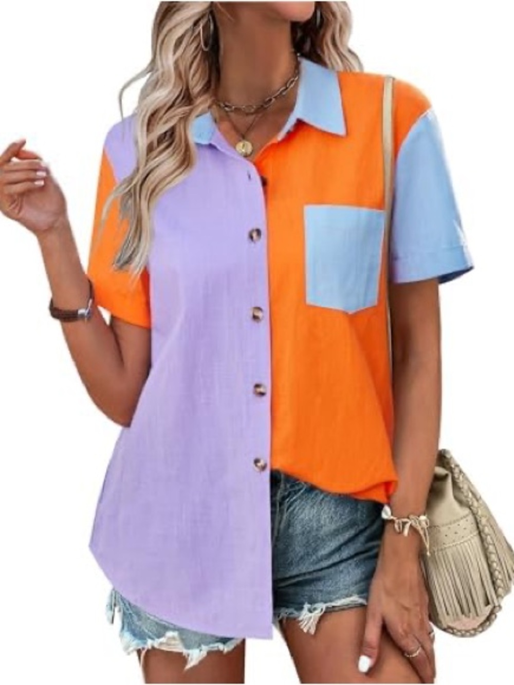 NWT Zeagoo Color Block Button Down Shirt